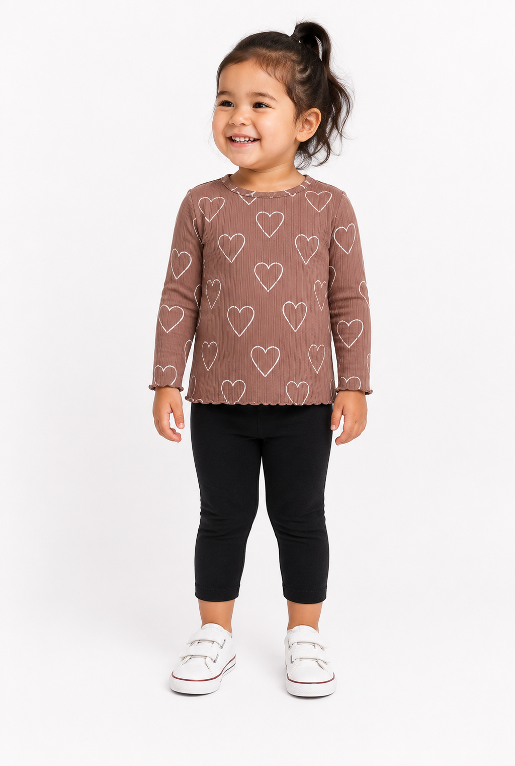 Heart Print Top & 3/4 Leggings Set