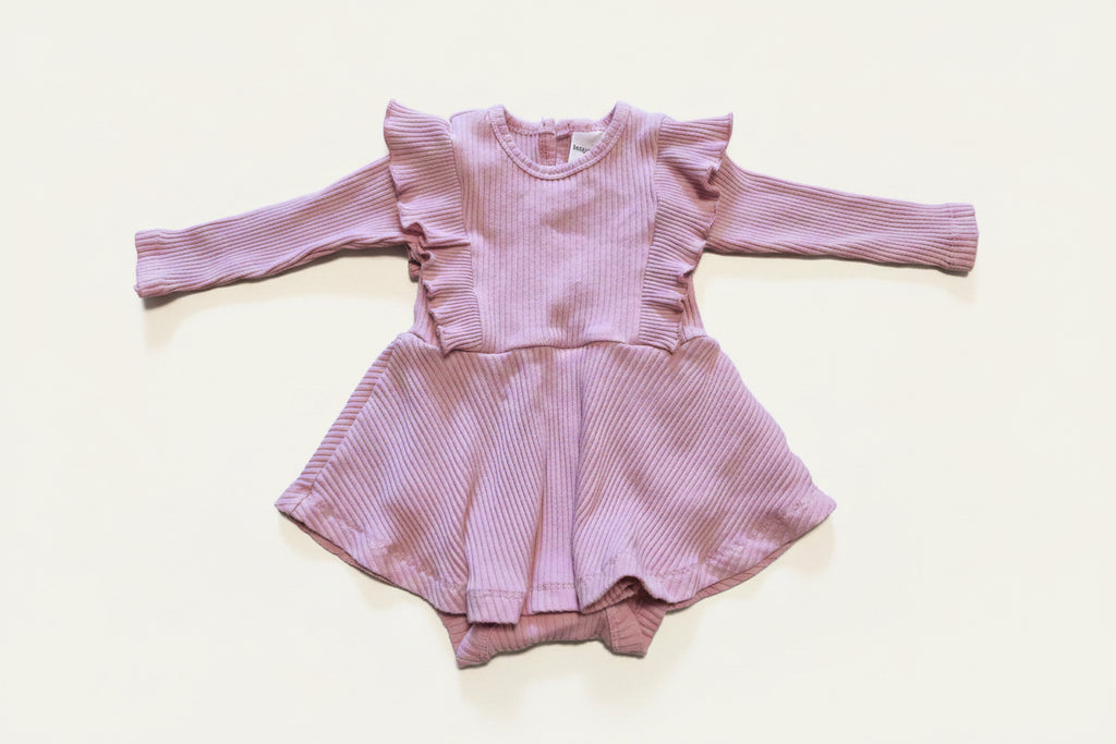 Baby Berry - Ribbed Ruffle Romper Dress