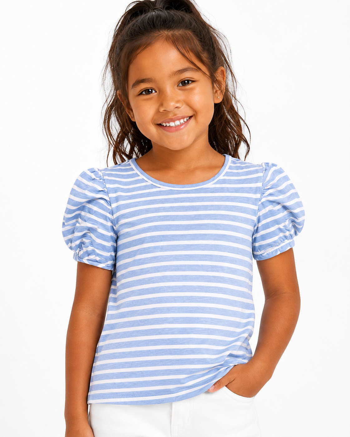 K-D Striped Puff Sleeve Top