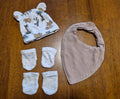 Newborn/ Premmie Essentials Set – Beanie, Bib & Mittens