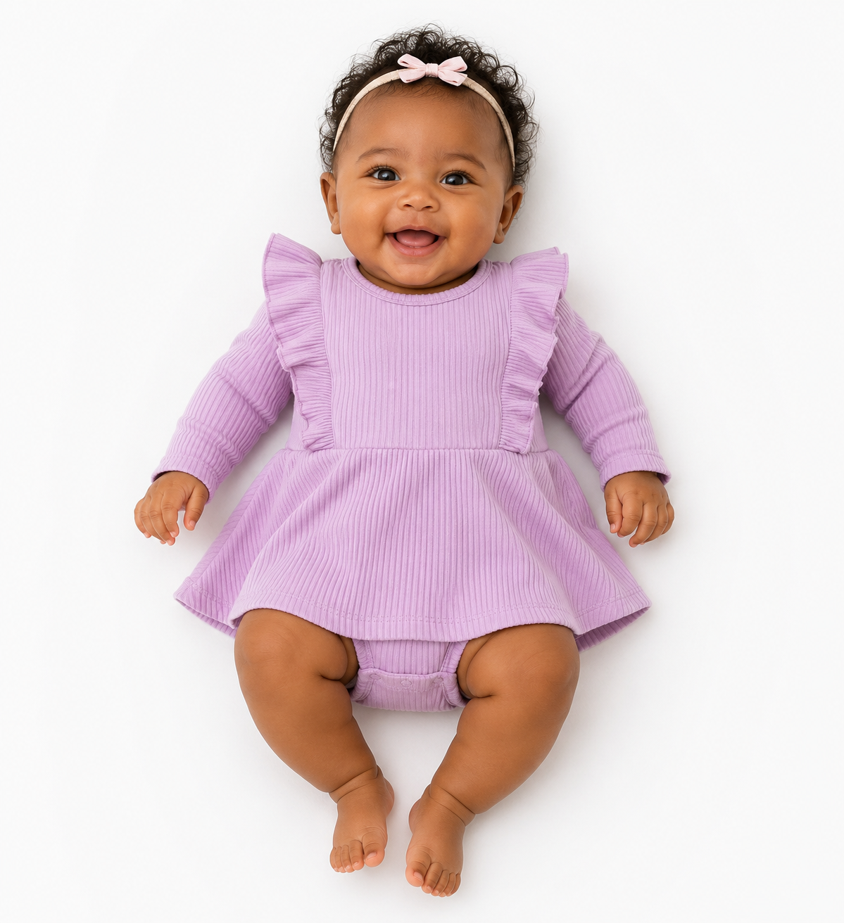 Baby Berry - Ribbed Ruffle Romper Dress