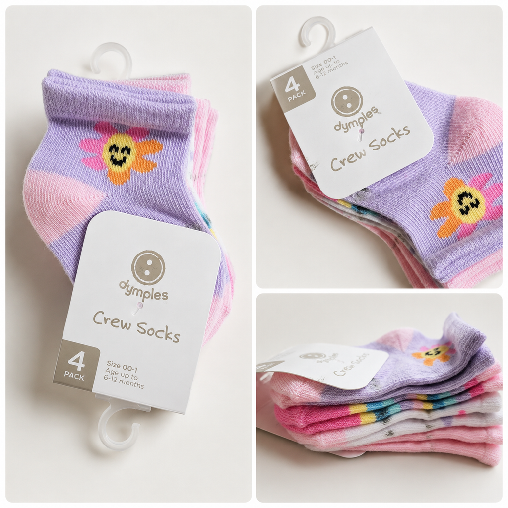 Dymples 4 pck crew socks- Brand new
