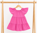 Mango- Pink Flutter Sleeve Tiered Dress