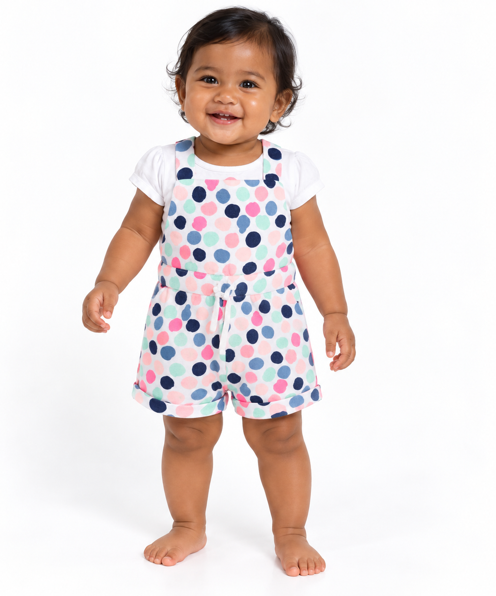Baby berry & dymples: Polka Dot Shortall & Tee Set