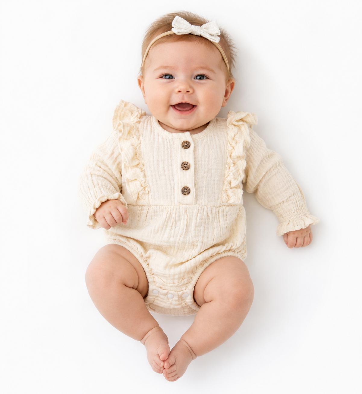 Cream Muslin Ruffle Bodysuit