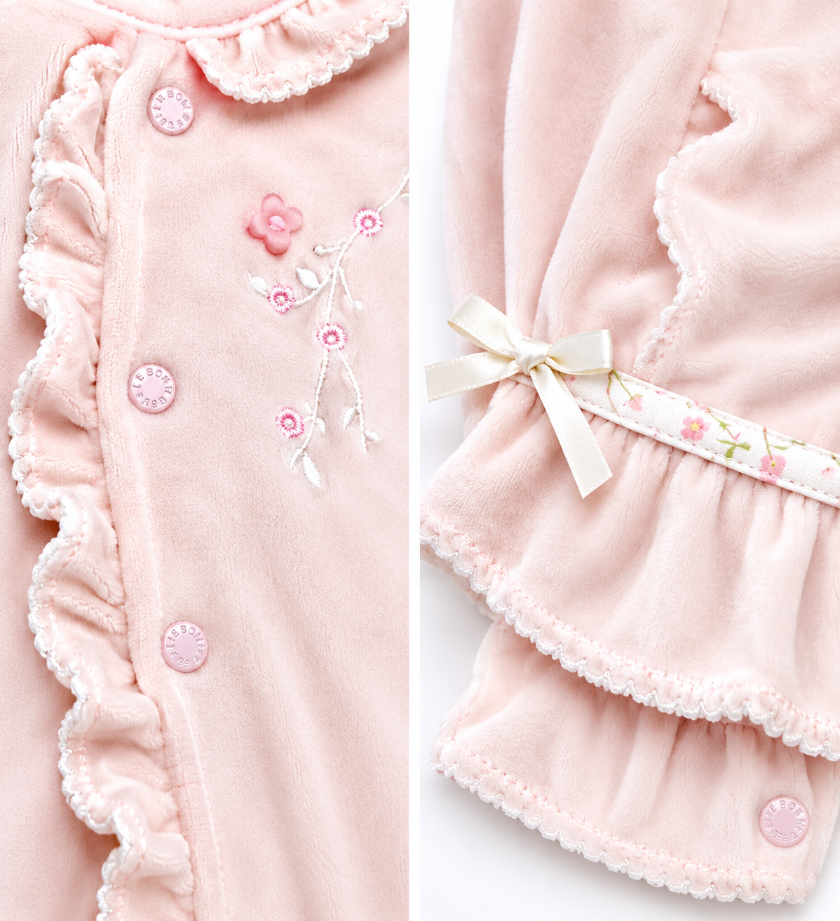 Le Bon Pale Pink Velour Romper