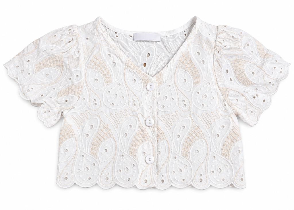 Zara: Embroidered Eyelet Crop Top